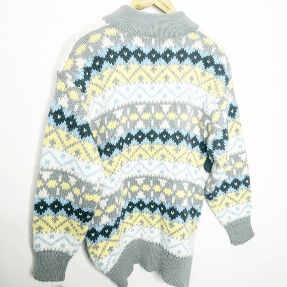 Vintage 90s Pastel Floral Rose Cardigan chunky knit oversized womens M NWT - Picture 8 of 9